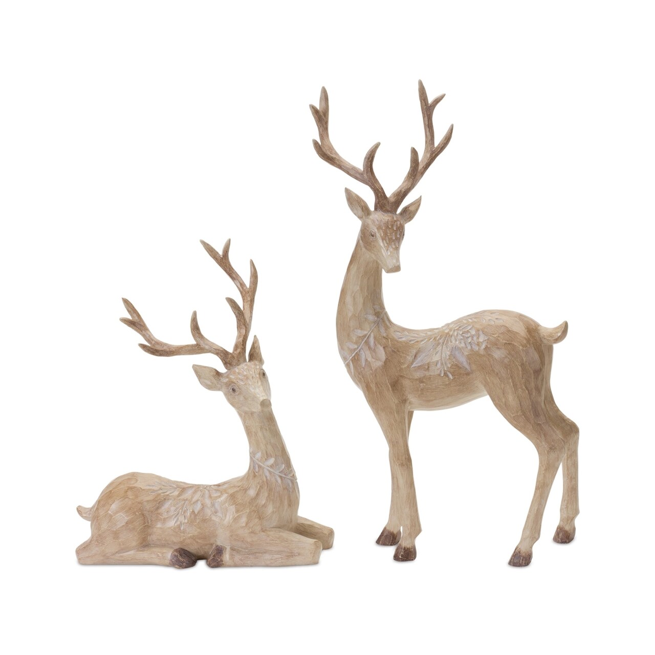 Melrose Set of 2 Carved Deer Christmas Tabletop Figurines 15.75"